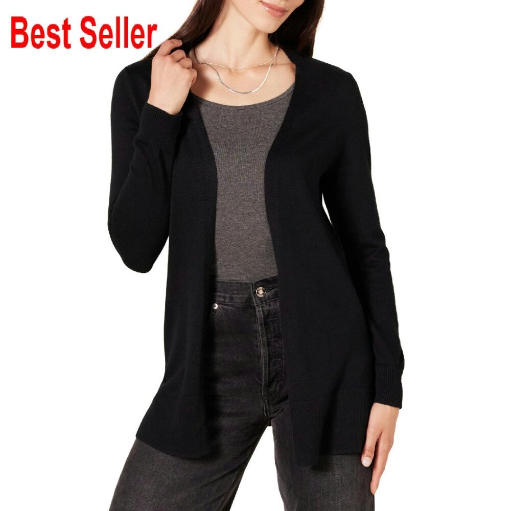 Lightweight Open-Front Cardigan Sweater Classic Chic Minimal Layering Piece